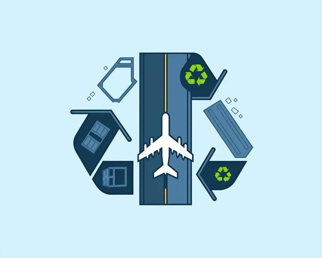 Icon featuring an airplane and airport symbols representing the airports and aviation industry.