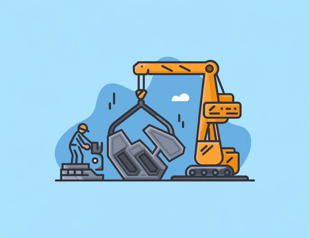 Icon of an industrial saw and crane representing cutting and dismantling services.