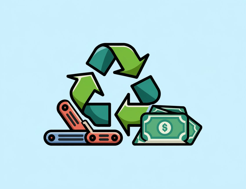 Icon of money and metal scraps representing scrap buying and selling services.