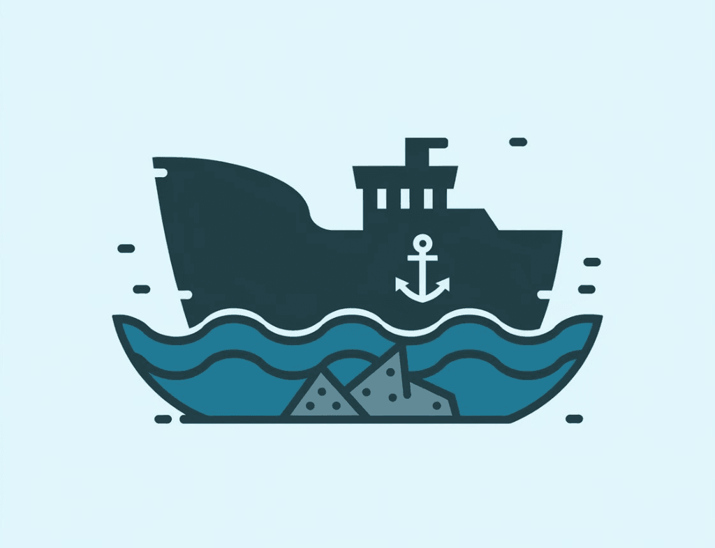 Icon of a cargo ship on water representing shipping and offshore companies.