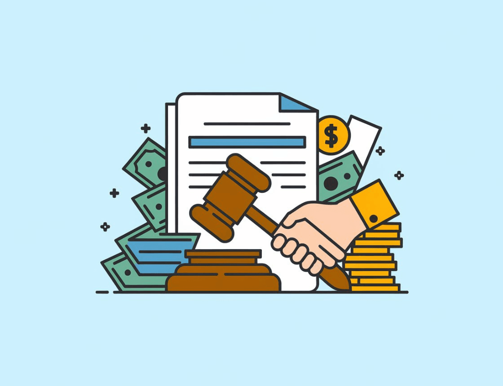 Icon of bidding documents and a gavel, representing tender and auction participation.