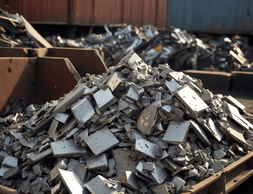 Zinc Scrap Buyer in Dubai – High-quality zinc scrap including oxidized metal pieces and galvanized scrap in an industrial scrapyard.